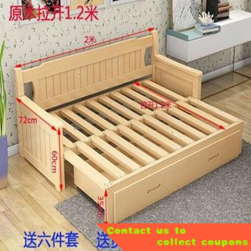 Solid Wood Sofa Bed Folding Living Room Small Apartment Double1.2Rice1