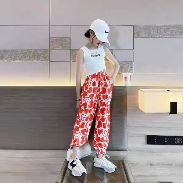 ML 90 160cm Girls Summer Thin Style Harem Pants New Style Medium Large Children Children Pants Love Printed Trousers Thin Style Mosquito Pants Trendy Shopee Singapore