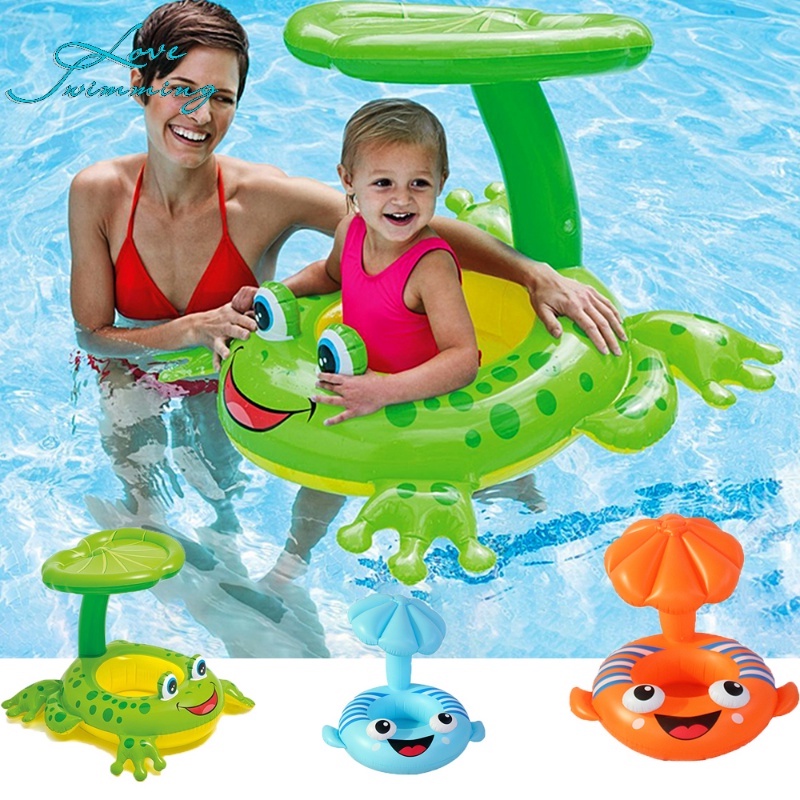 Inflatable Baby Swimming Ring Sunshade Tube Raft Pool Float Toys Safety