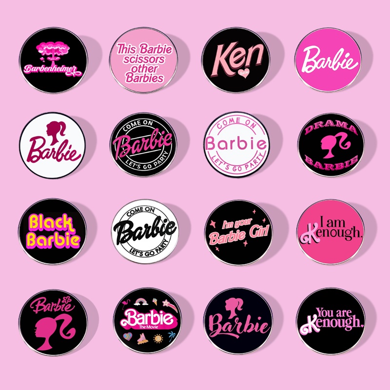 Barbie Lapel Pin Pink Barbie Girls Metal Brooch English Alphabet Barbie ...