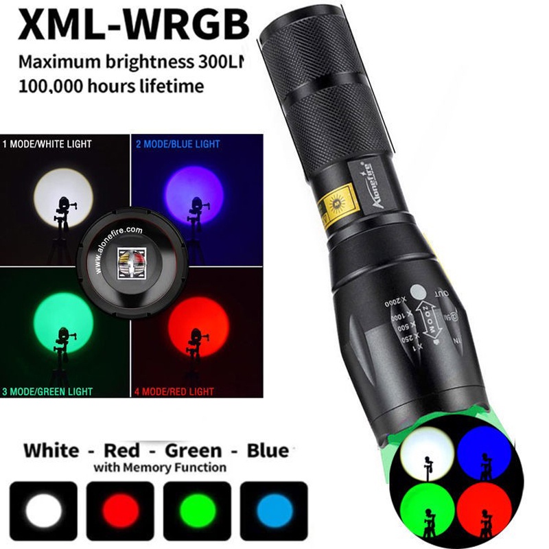 4 in 1 Multicolor Flashlight Red Green Blue White Lantern Rgb ...