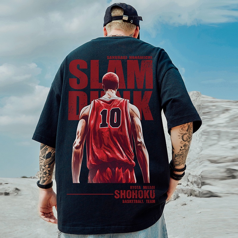 M-5XL Summer Japanese Style Fashion Men's Wear Short Sleeve T-shirt SLAM DUNK Printed Round Neck Oversized Shirt Men's Plus Size Graphic T-shirt Street Anime Clothing Black tops
