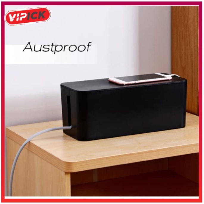 Cable Management Box 2 Pack With 16 Cable Clips Set-Large & Medium & Small Wooden Style Cable