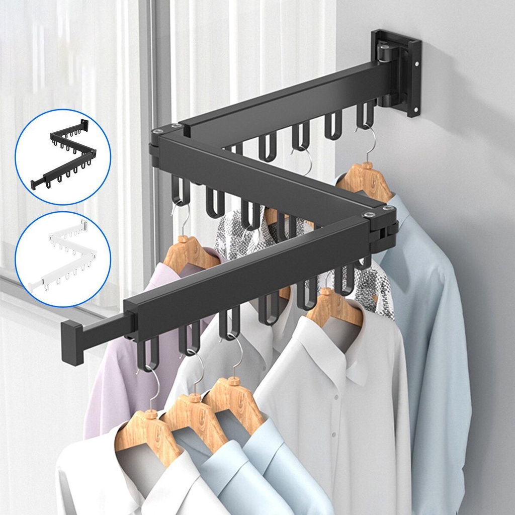 Folding Clothes Hanger Wall Mount Retractable Cloth Drying Rack