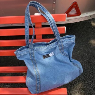 Vintage Denim Checkered Crescent Bag Fashion Simple Underarm Bag