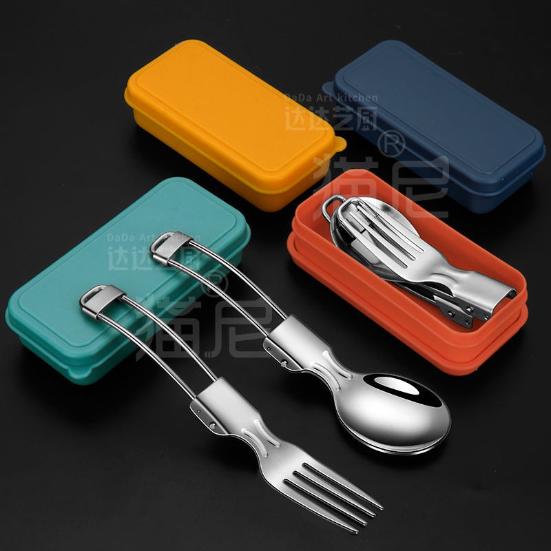 304 Stainless Steel Foldable Spoon Fork Set Student Children Outdoor ...