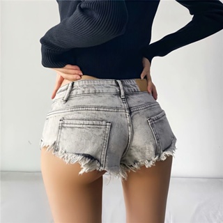 Women's Shorts Sexy Denim Women Pants Ultrashort Ripped Holes Tassel Low  Rise Jeans Vintage Cute High Cut Micro Mini Short