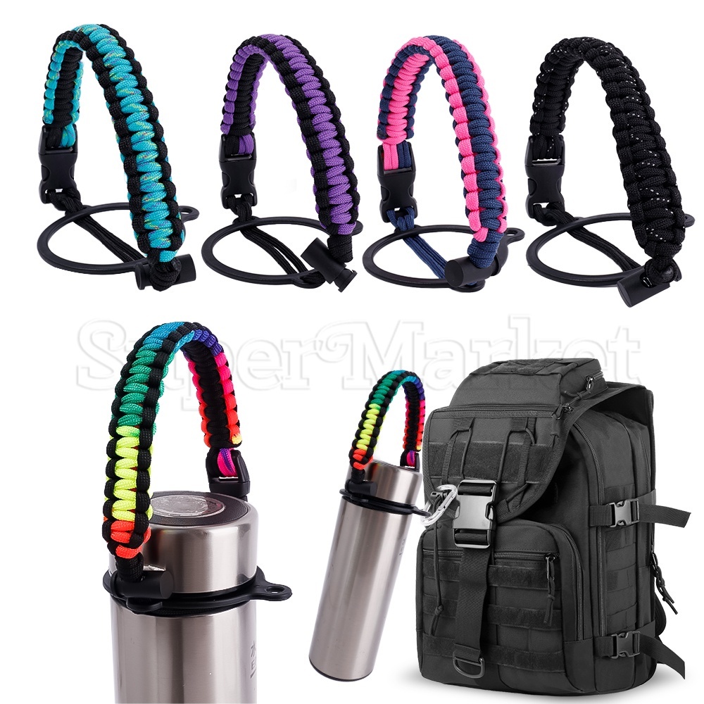 1pc Black Water Bottle Carrier, Braided Handle Strap With Safety Ring And  Carabiner, Fits And Other 12-64 Oz Bottles