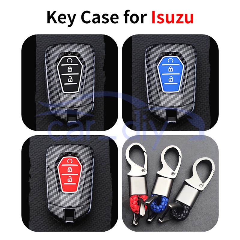 Carbon ABS Key Case Car Remote Cover Fob With Keychain For Isuzu New MU
