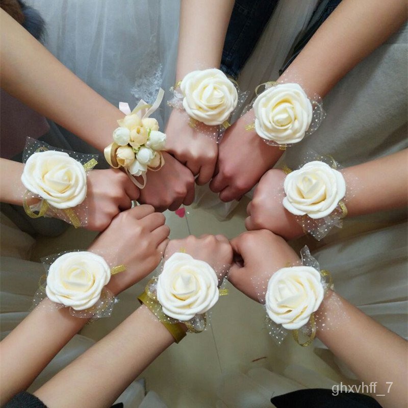 Wrist Corsage Elegant Comfortable Touch Anti-Wear Bride Bridesmaid Wrist  Corsage Flower Bracelet for Wedding Engagement 