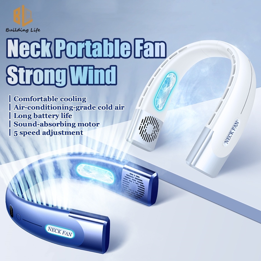 Portable USB 4000mAh Neck Fan Portable 5 Speed USB Rechargeable Mute ...