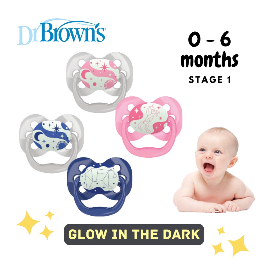 Dr Brown's Advantage Pacifiers for Stage 1 06 months+ Glow in the
