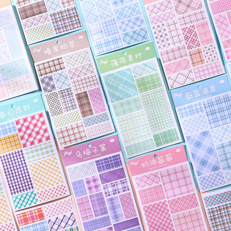 4 Sheets INS Plaid Stripes Series Stickers Decorative DIY Material ...