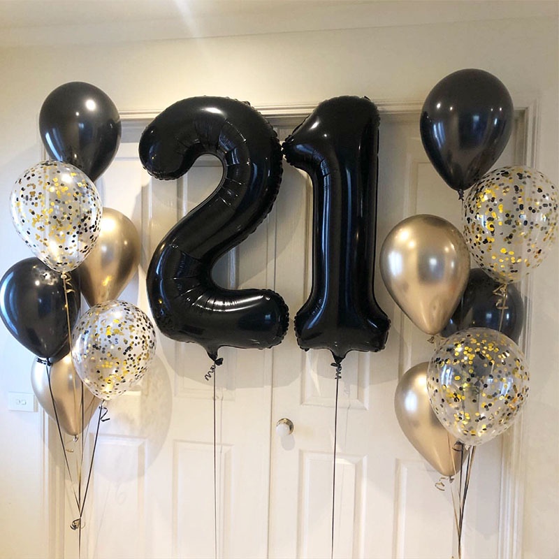 15pcs/set 40inch Black Number Foil Balloons Happy Birthday Party ...