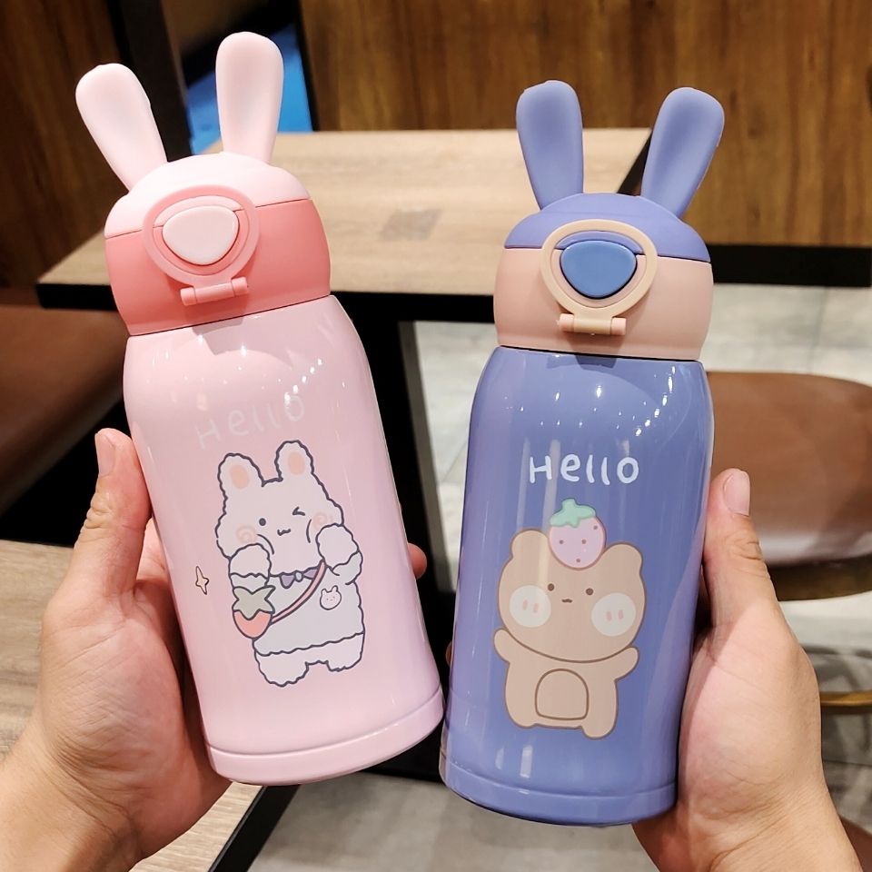 316 Cute Children's Thermos Cup with Straw Dualuse Water Cup Cartoon