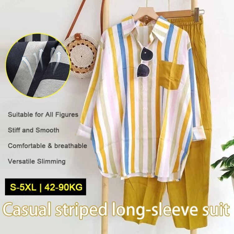 [Hot Sell]-Women's colorful casual striped two-piece suit