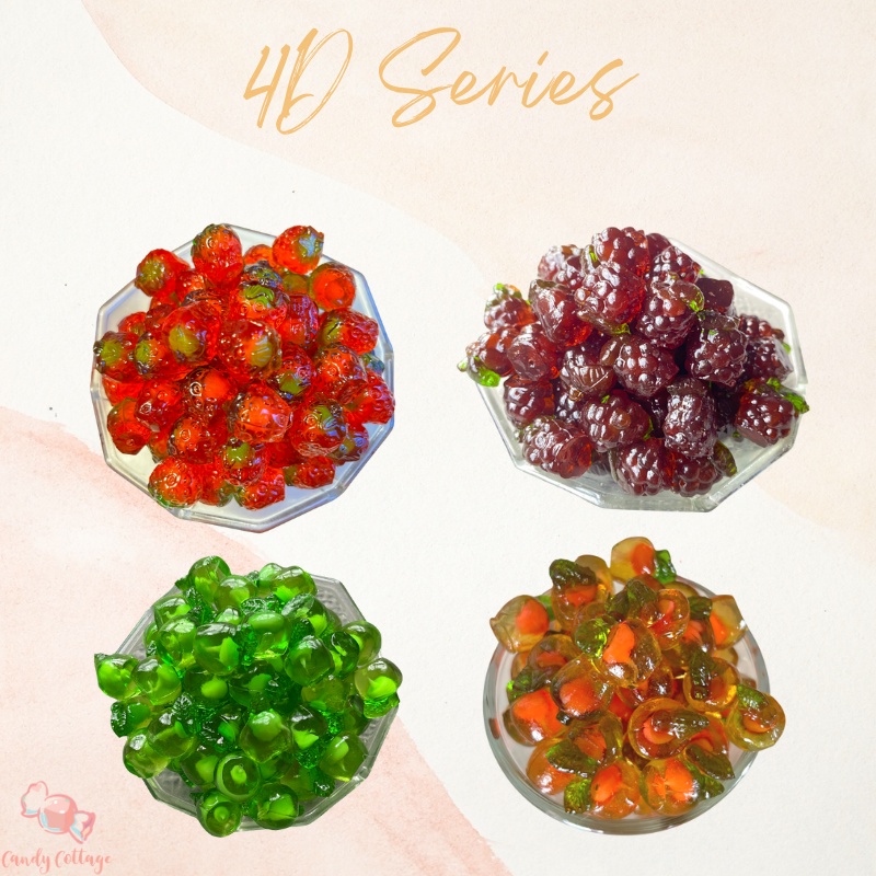 Candy Cottage 4D Gummy - Grape Green apple Strawberry and Peach Mix and ...