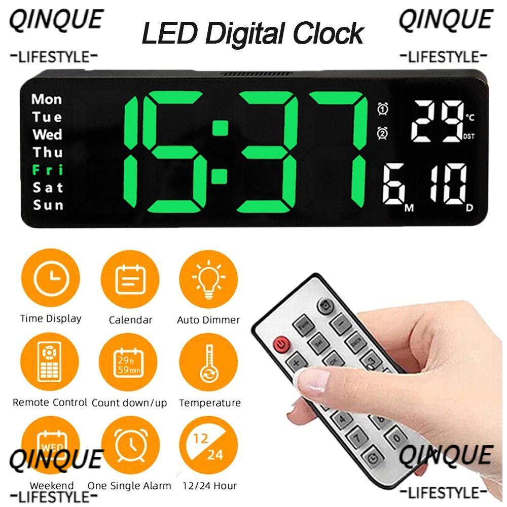 QINJUE LED Digital Wall Clocks Electronic Wall Mounted Adjustable