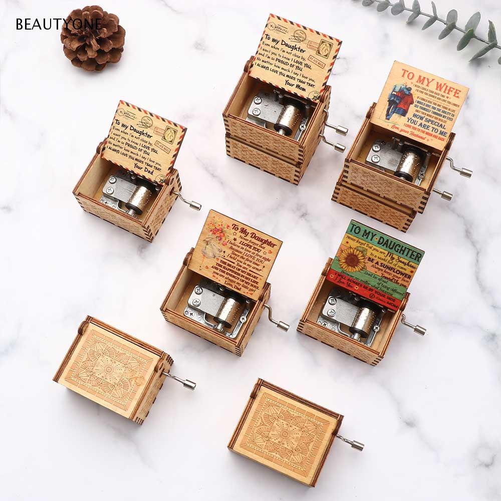 BEAUTY Mechanism Wood Music Box Hand Crank Presents For Wife Music