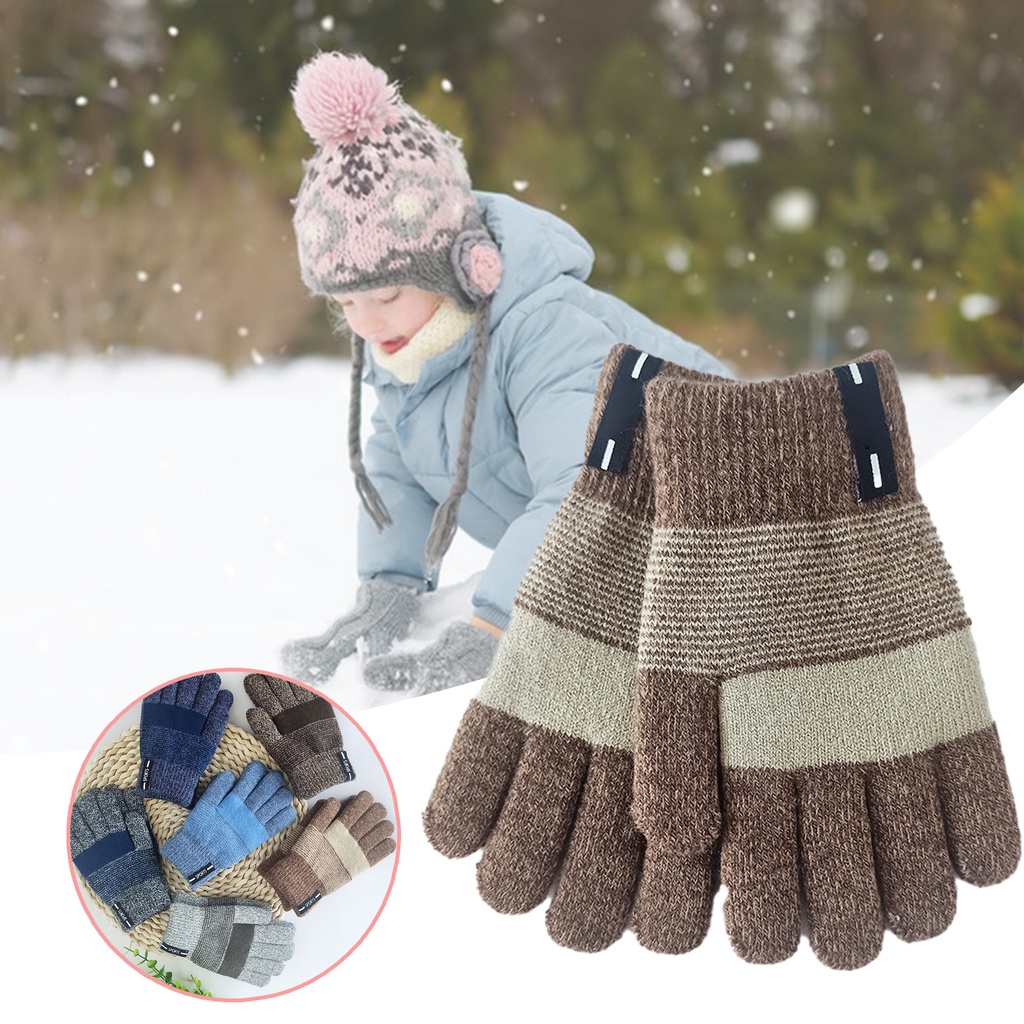 Kids Winter Sports Knit Gloves Cold Weather Windproof Thermal