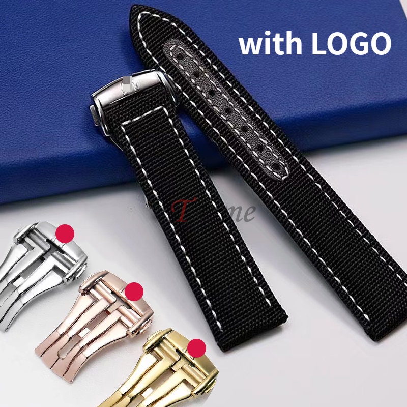 Canvas Nylon Leather Watch Band 19mm 20mm 22mm for Omega Seamaster 300 AT150 Replacement Wrist Band Folding Logo Buckle Strap