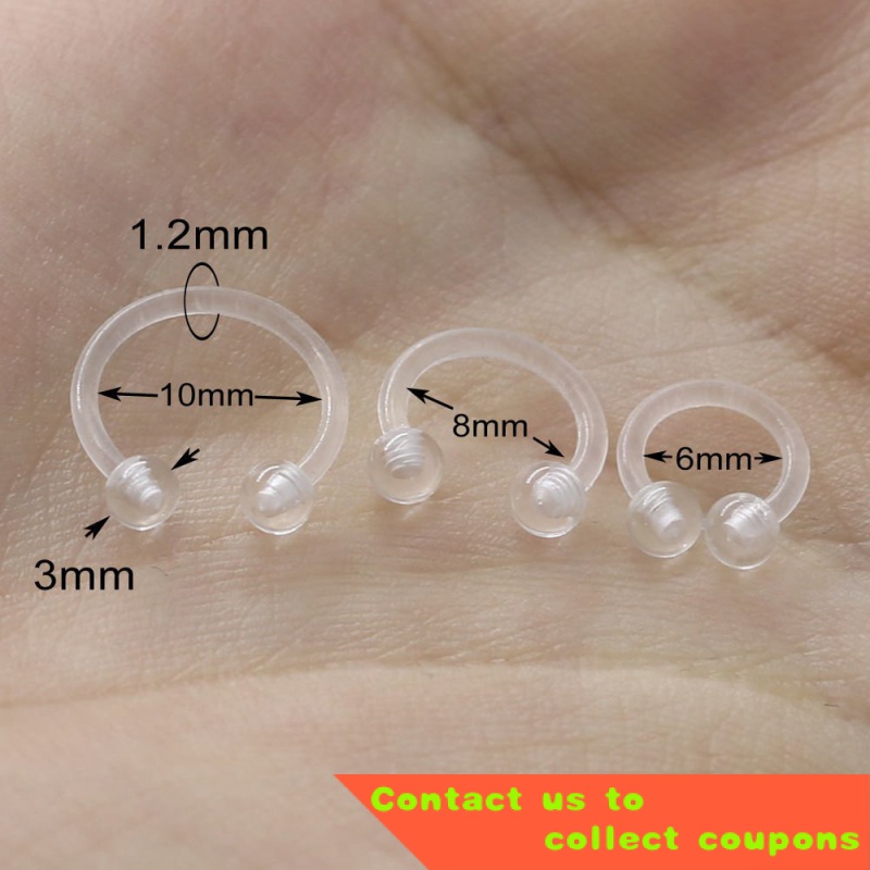 CTransparentUVAcrylic Soft Rod Horseshoe RingPALabium Hoop Earrings Lip
