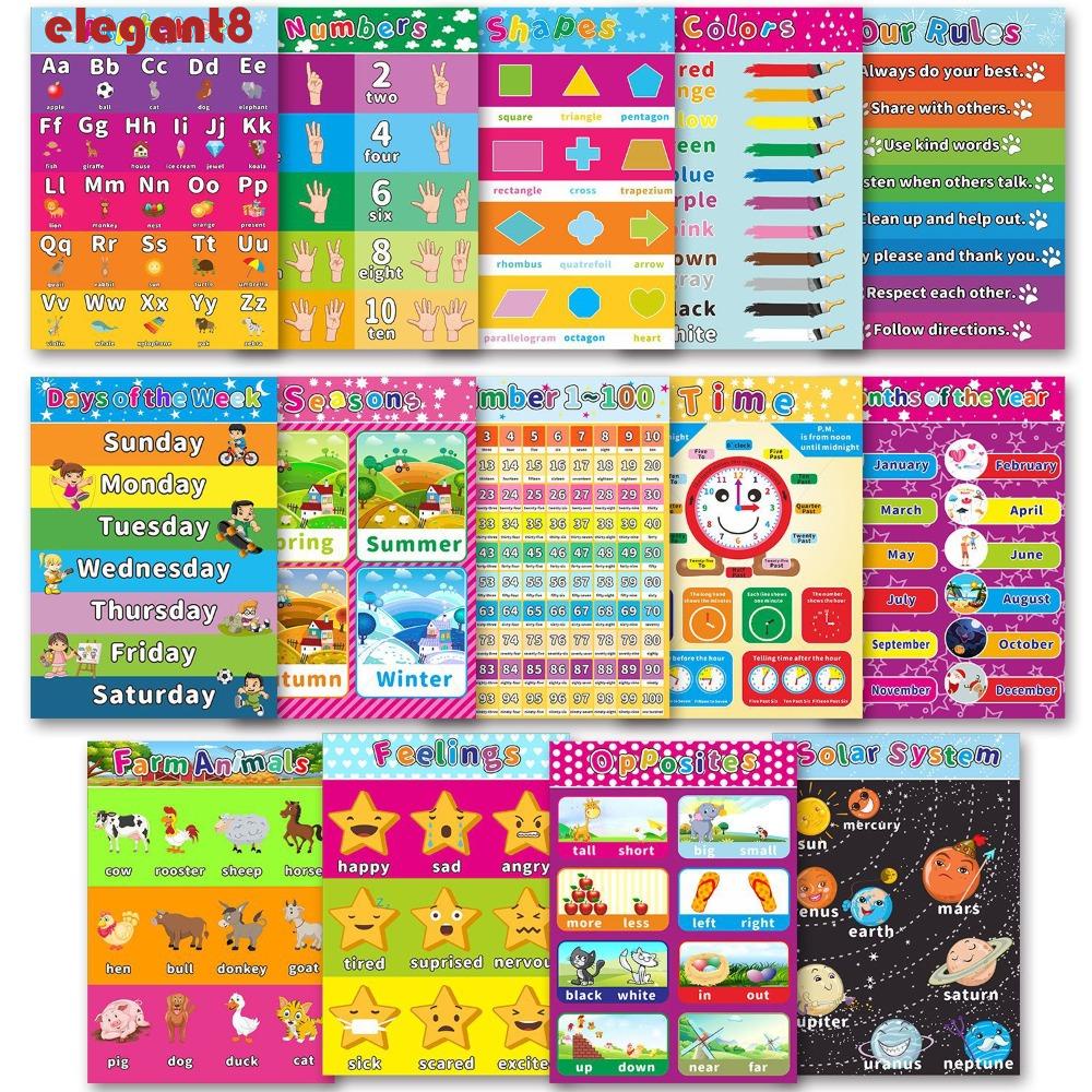 ELEGANT Educational Preschool Posters Cognition Game Toddler Kids Gifts Kids Learning Poster Kids Educational Toys English Enlightenment Parent-Child Toys Numbers Alphabet
