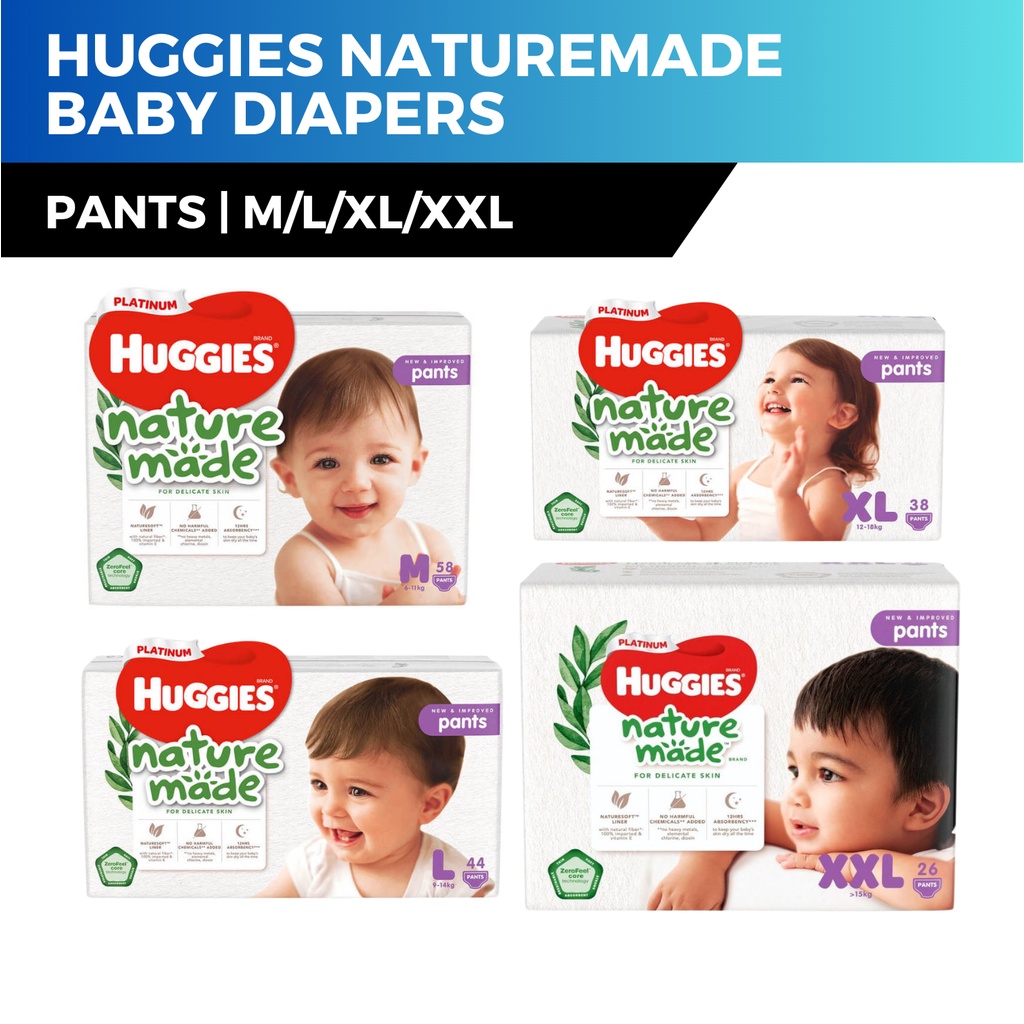 Huggies Naturemade Baby Diapers Pants M L XL XXL | Shopee Singapore