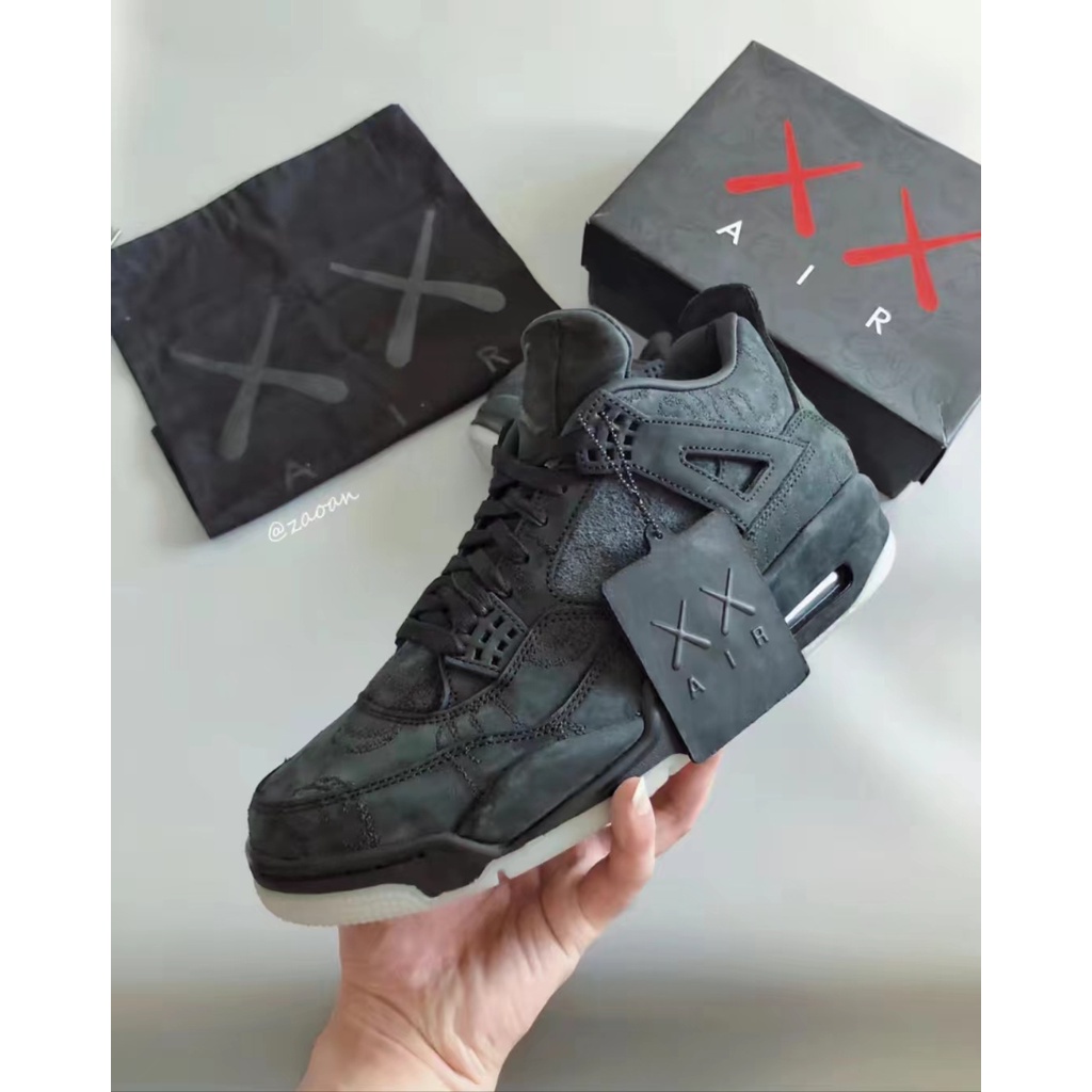 Ready stock Kaws x Air Jordans 4 Retro JD4 Men's Grey/White shock absorption and antislip