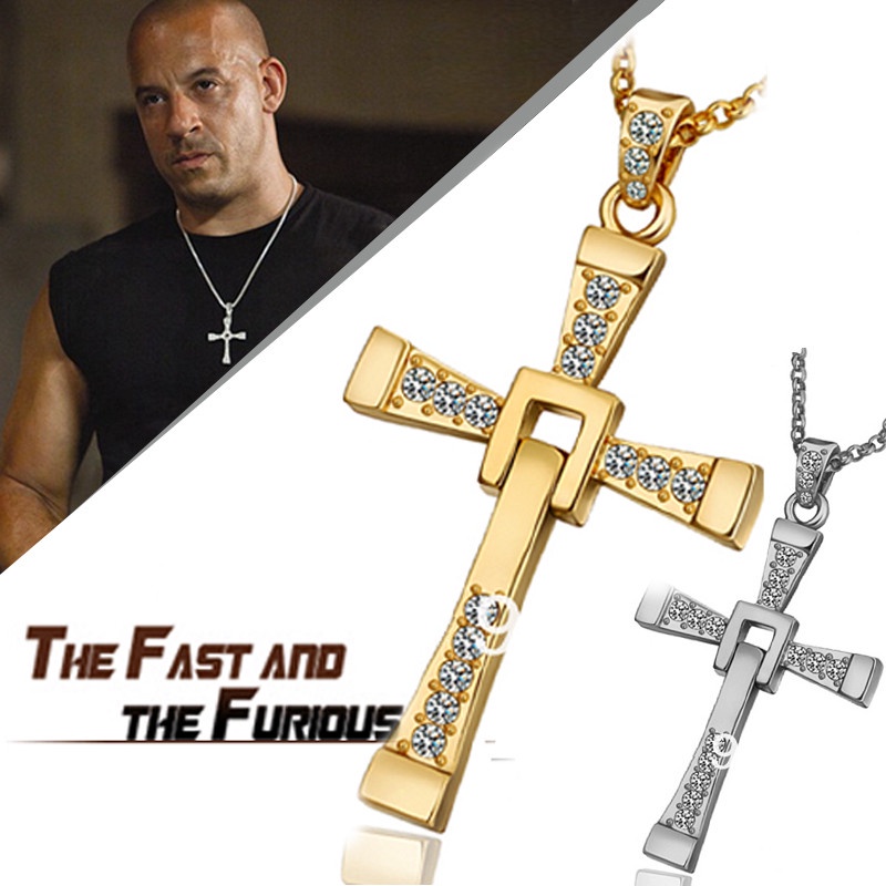 MENS SILVER CROSS NECKLACE PENDANT Fast Furious Dominic Toretto CHAIN ...
