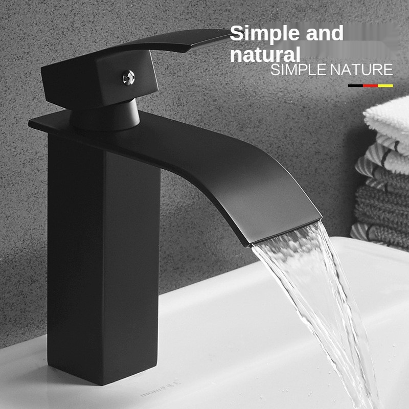 {SG Stock}Waterfall Basin Sink Faucet Black Faucets Brass Bath Faucet