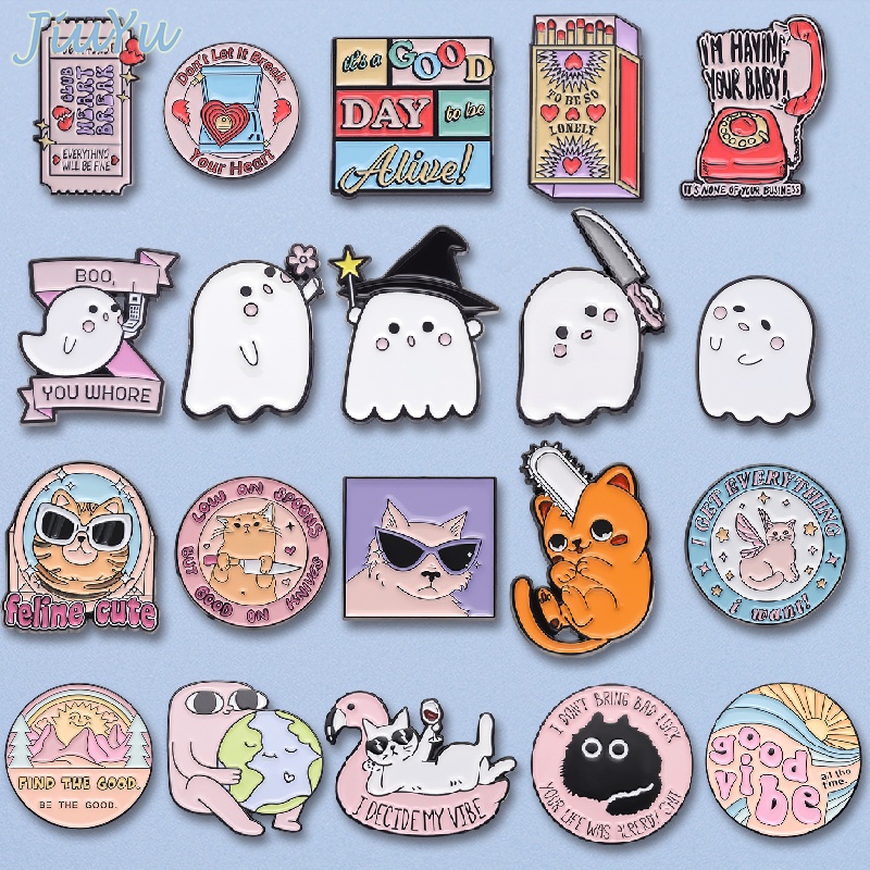 50 Styles Cool Cat Enamel Pins Chainsaw Cat Brooch Exquisite Cat Milk ...