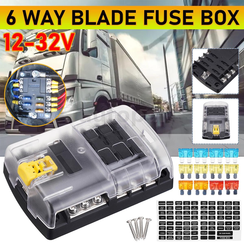 Car Boat Fuse Block 6 Way Fuse Junction Box Blade Fuse Terminal Box 12