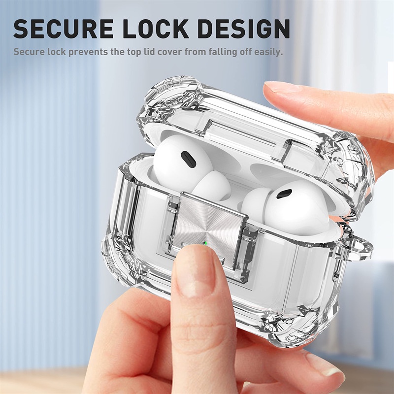 Secure Lock Clear Case Compatible for Apple Airpods Pro 2nd/1st Generation, Shockproof Soft TPU