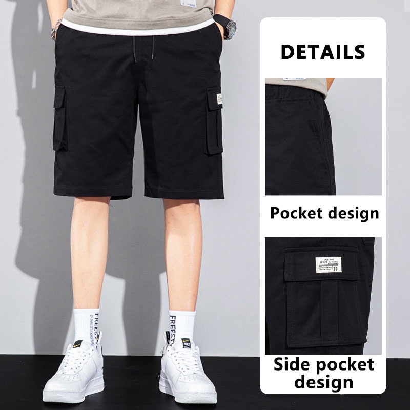 Korean Men Cargo Short Pants Casual Shorts Cargo Pants Khaki Half Pants ...