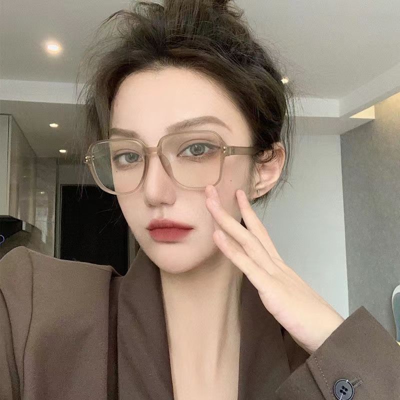 Anti Blue Light Glasses Tr90 Frame Glasses New Brown Fashionable Large Frame Square Glasses 4479