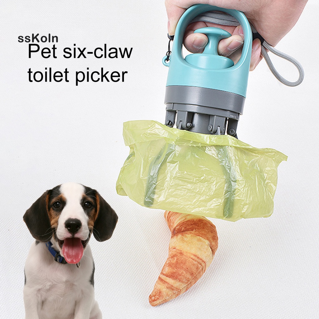 SSK_ Pet Poop Scooper 6Claw Dog Poop Picker with Bag Dispenser Easy to