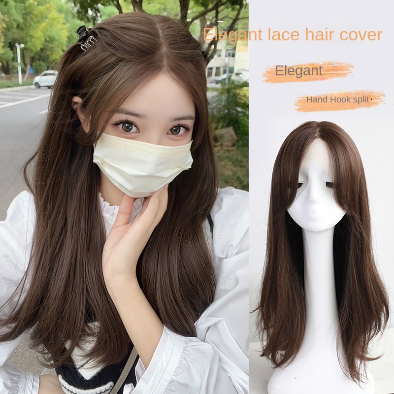 Al 106 Sweet Korean Style Front Lace Middle Split Slightly Curly Hair Full Headgear Wig Female Long Hair Long Curly Hair Full Wig Set Shopee Singapore