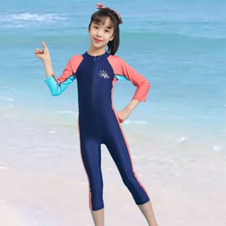 Girls Boys Swimsuit Short Sleeve Diving Suit One Piece Swimming