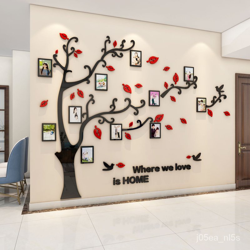 YQ5 Wall Stickers Tree Photo Frame 3D Acrylic Mirror Wall Decals For