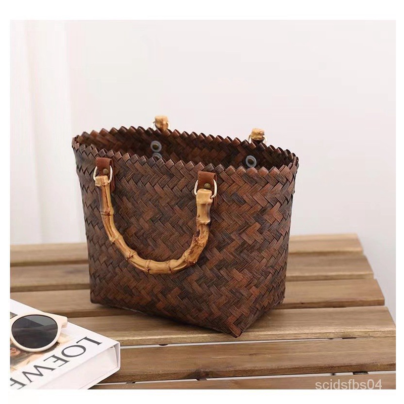 Rattan and leather on sale bag