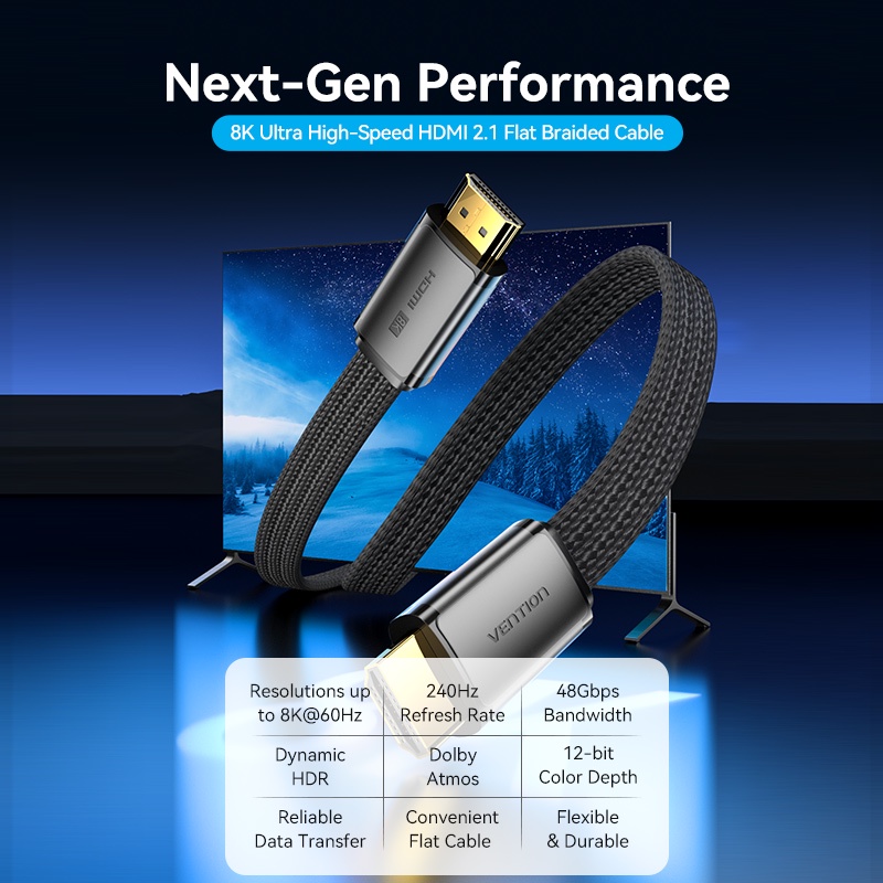 Vention Kabel HDMI 2.1 Male to Male Ultra HD 8K 4K HDR Braided Series - Gambar 2