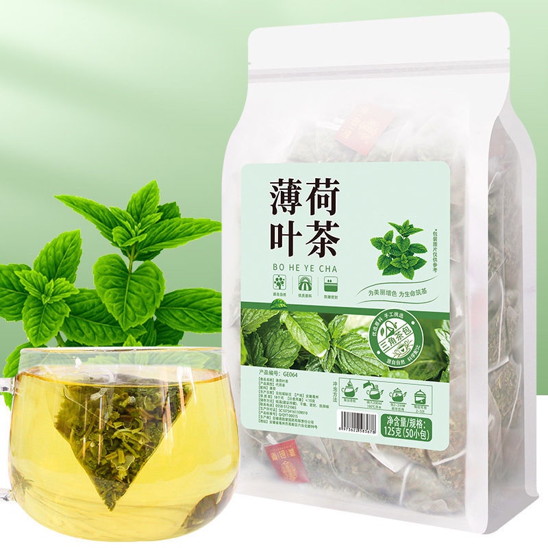 Peppermint tea individually packaged in a small bag to refresh