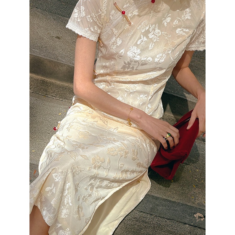 ✨New Arrival✓Ready Stock✨High Quality✈Cny✨Spring Festival clothing,  Cheongsam Hanfu Improved Young Girl Beige Design Cheongsam Spring 2023 New  Style Daily Wearable Slim-fit Long Style