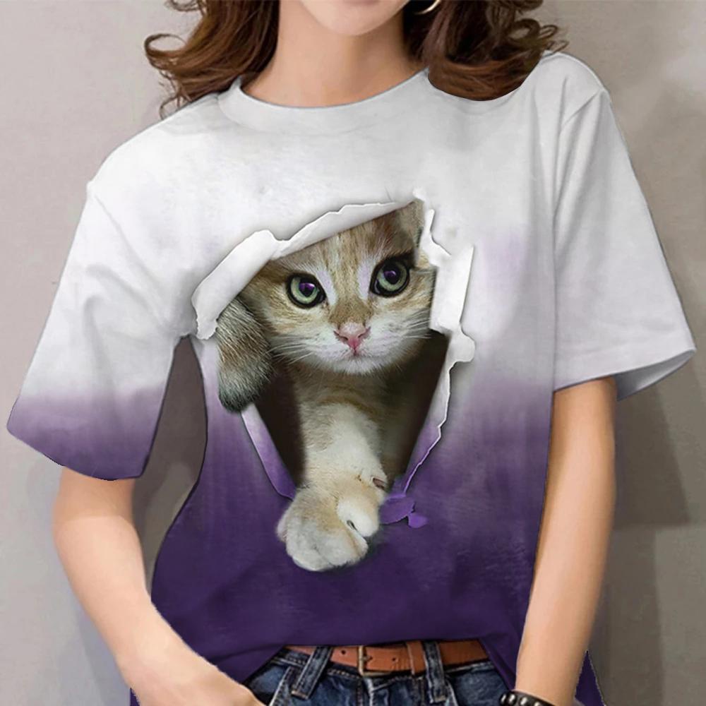 Women's T-shirts 3D Print Cat Graphic T Shirt Summer Fashion