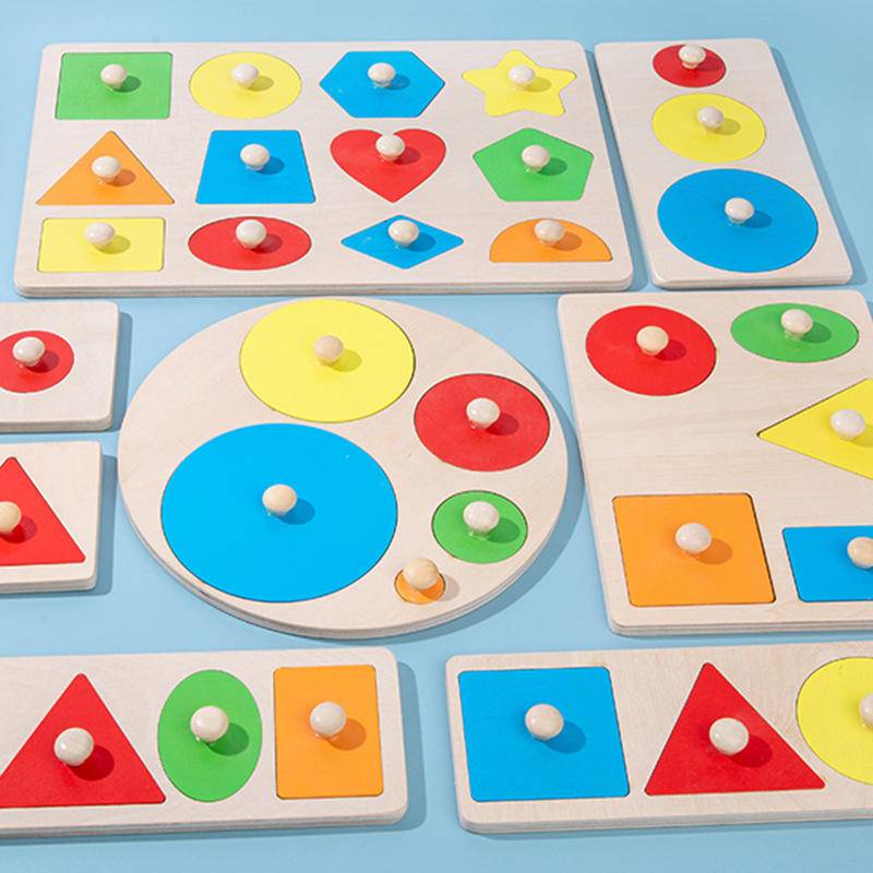 Montessori puzzle geometric shapes, hand grip panels, intelligence ...