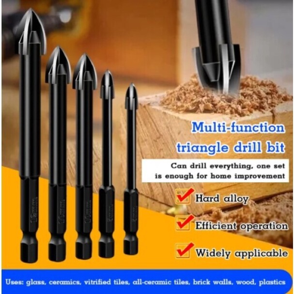 Multifunctional triangular drill bits Hexagonal shank cross fouredged