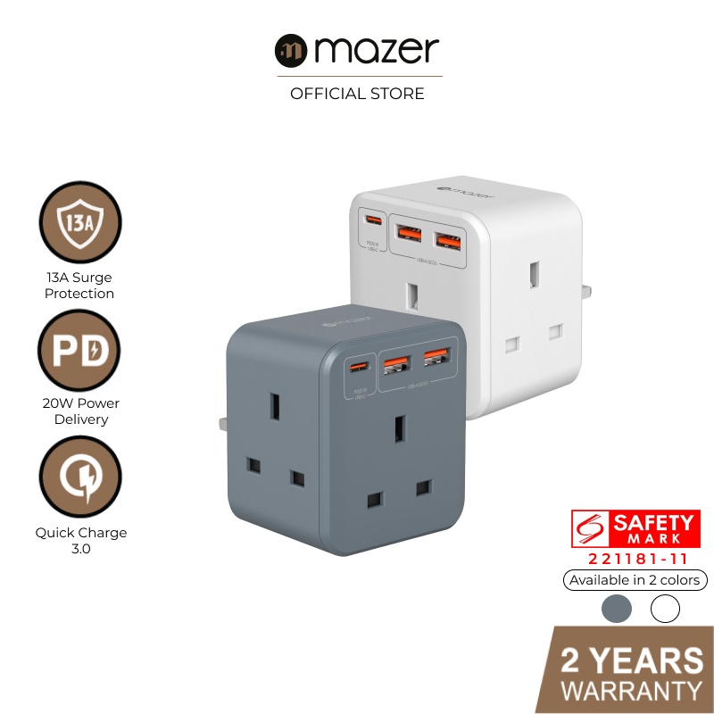 Mazer CubePlug with 3 sockets + 2A1C PD20W Wall Plugs and Charger | 2 ...