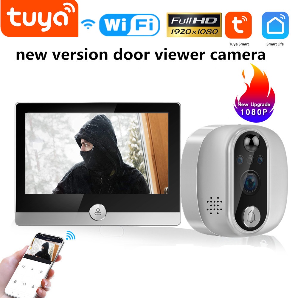 NEW 4.3Inch Smart Home Tuya Peephole Doorbell Camera 1080P 300W Pixel Door Viewer Night PIR Motion Detection Video Door Bell Shopee Singapore