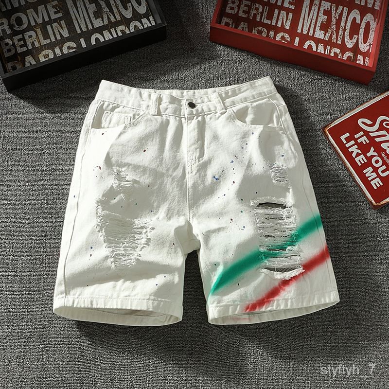 white ripped jean shorts mens